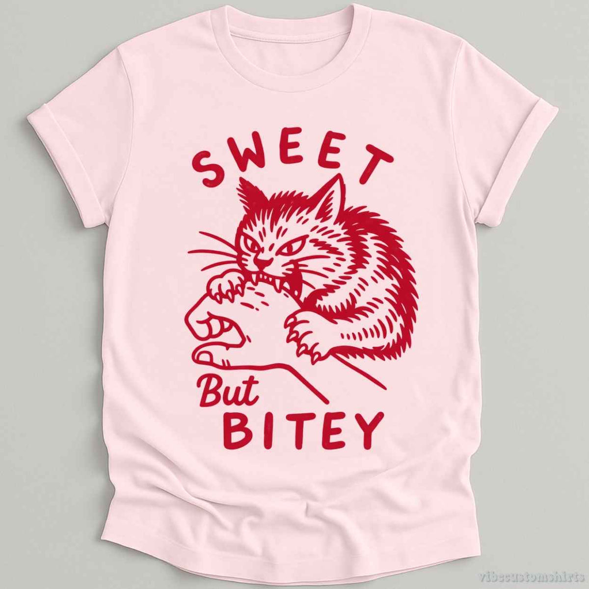 T-Shirt S / Light Pink Sweet But Bitey Cat Shirt