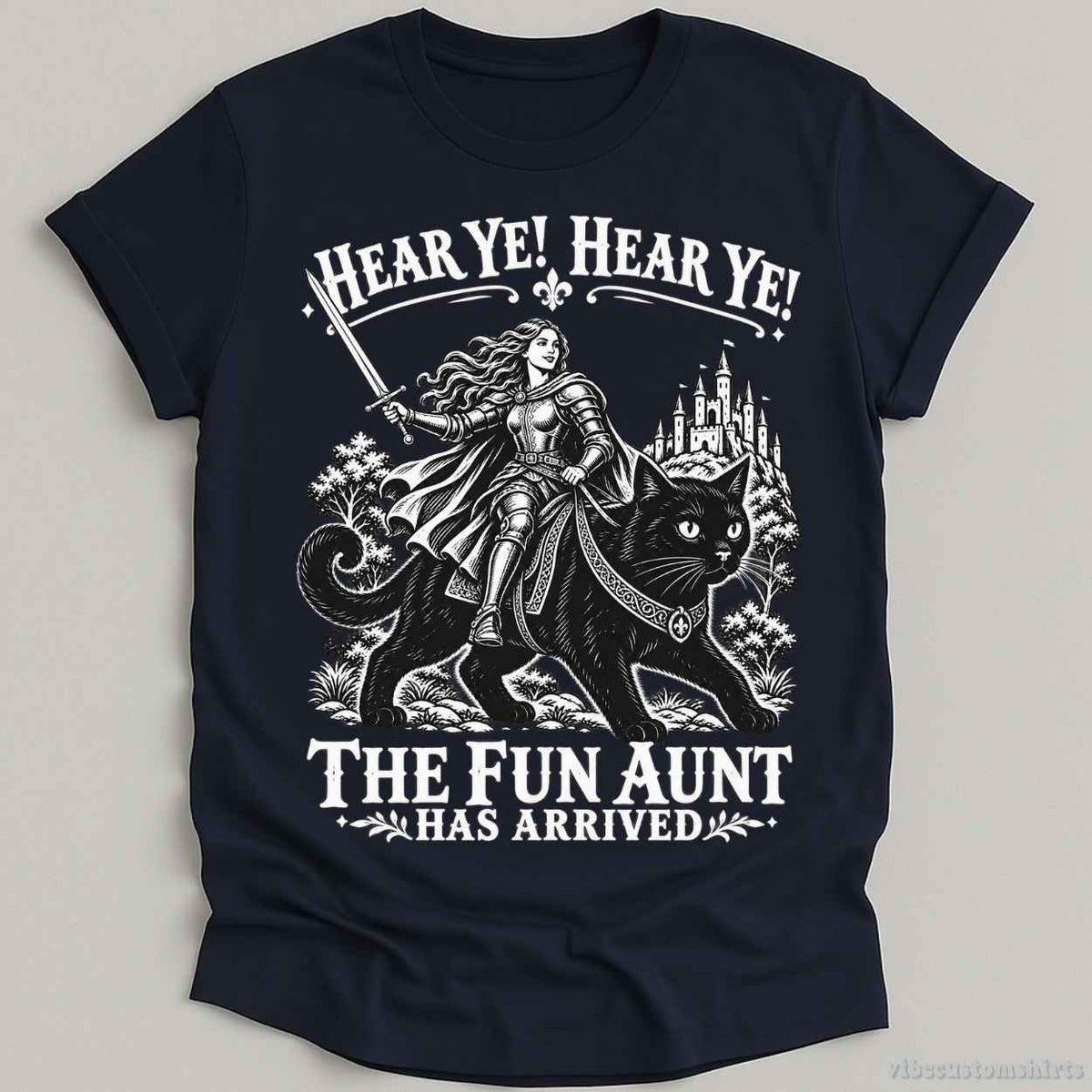T-Shirt S / Navy Hear Ye! The Fun Aunt Has Arrived Cat Shirt