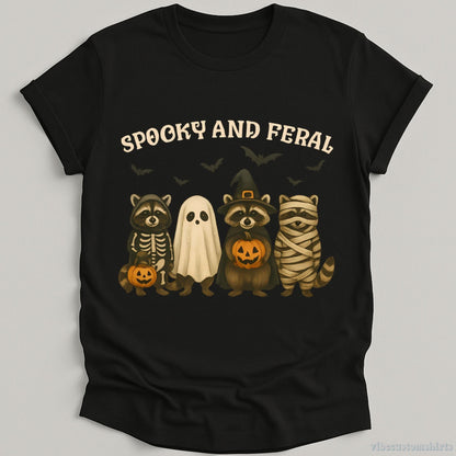 T-Shirt Spooky and Feral Raccoon Halloween Shirt