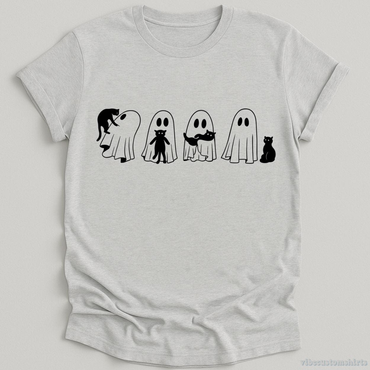 T-Shirt Sport Grey / S Black Cat & Ghost Funny Halloween Shirt