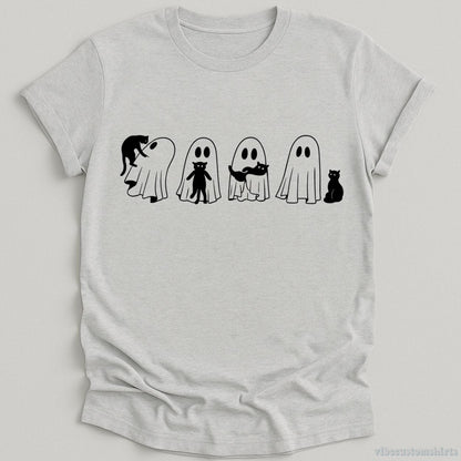 T-Shirt Sport Grey / S Black Cat & Ghost Funny Halloween Shirt