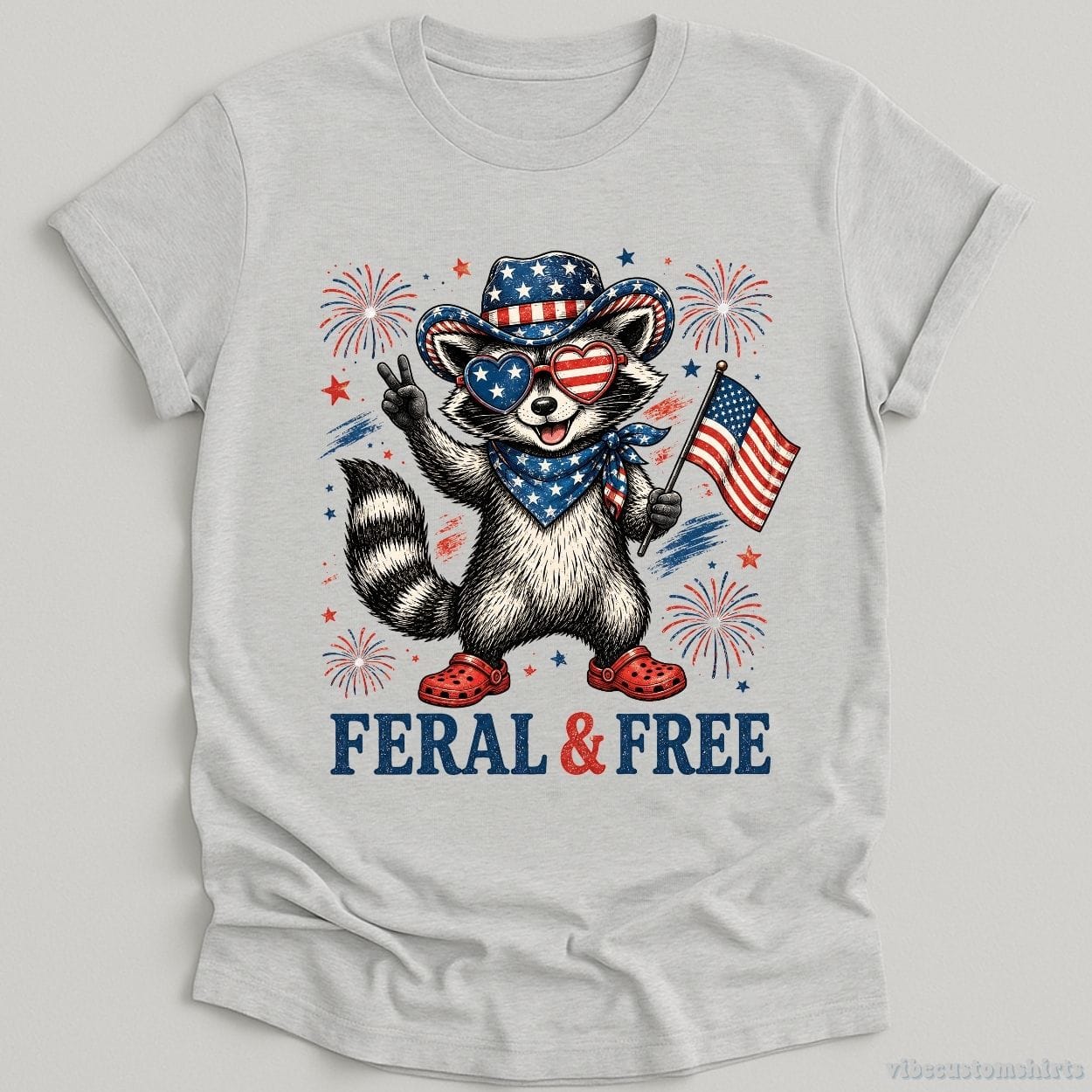 T-Shirt Sport Grey / S Feral And Free Funny Patriotic Raccoon Shirt