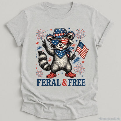 T-Shirt Sport Grey / S Feral And Free Funny Patriotic Raccoon Shirt