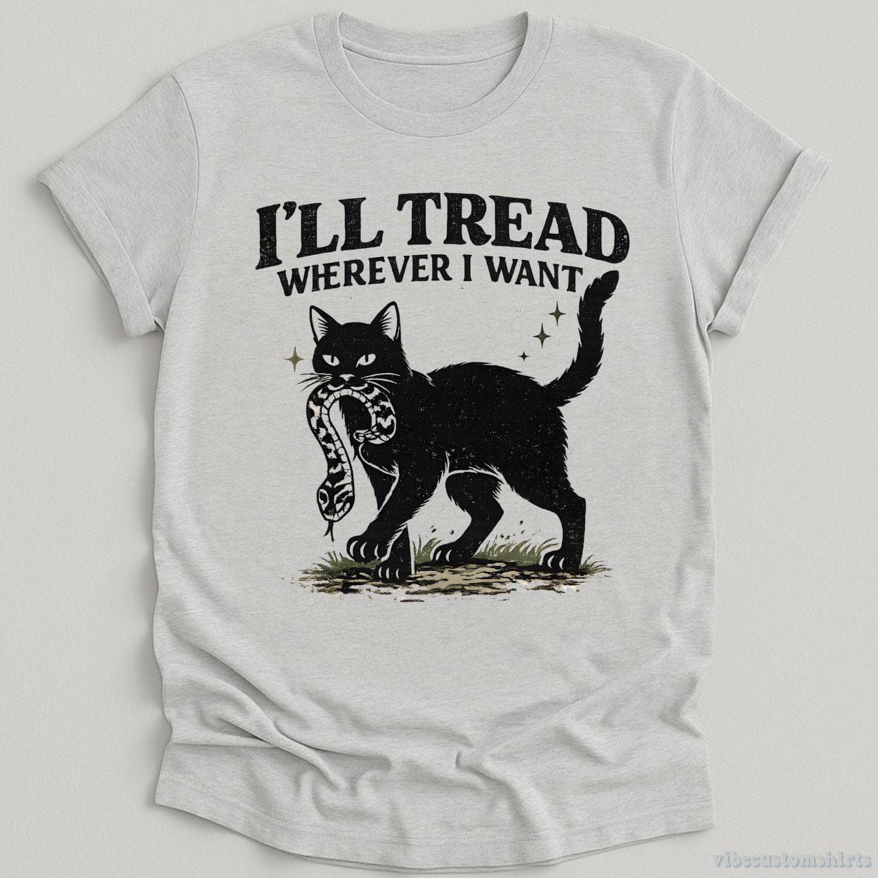 T-Shirt Sport Grey / S I'll Tread Wherever I Want Black Cat and Snake Shirt