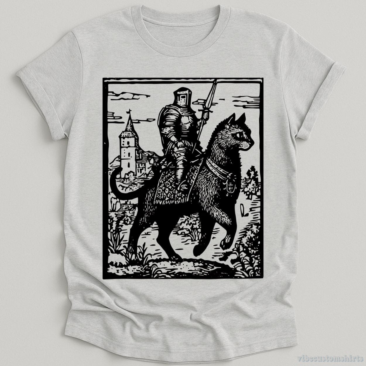 T-Shirt Sport Grey / S Knight Cat Rider Vintage Graphic Shirt