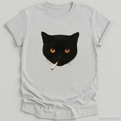 T-Shirt Sport Grey / S Smoking Black Cat Funny Shirt