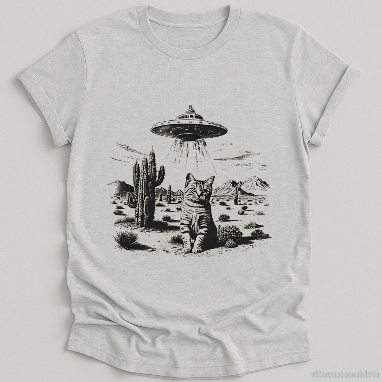 T-Shirt Sport Grey / S Ufo Cat Western Vintage Style Shirt