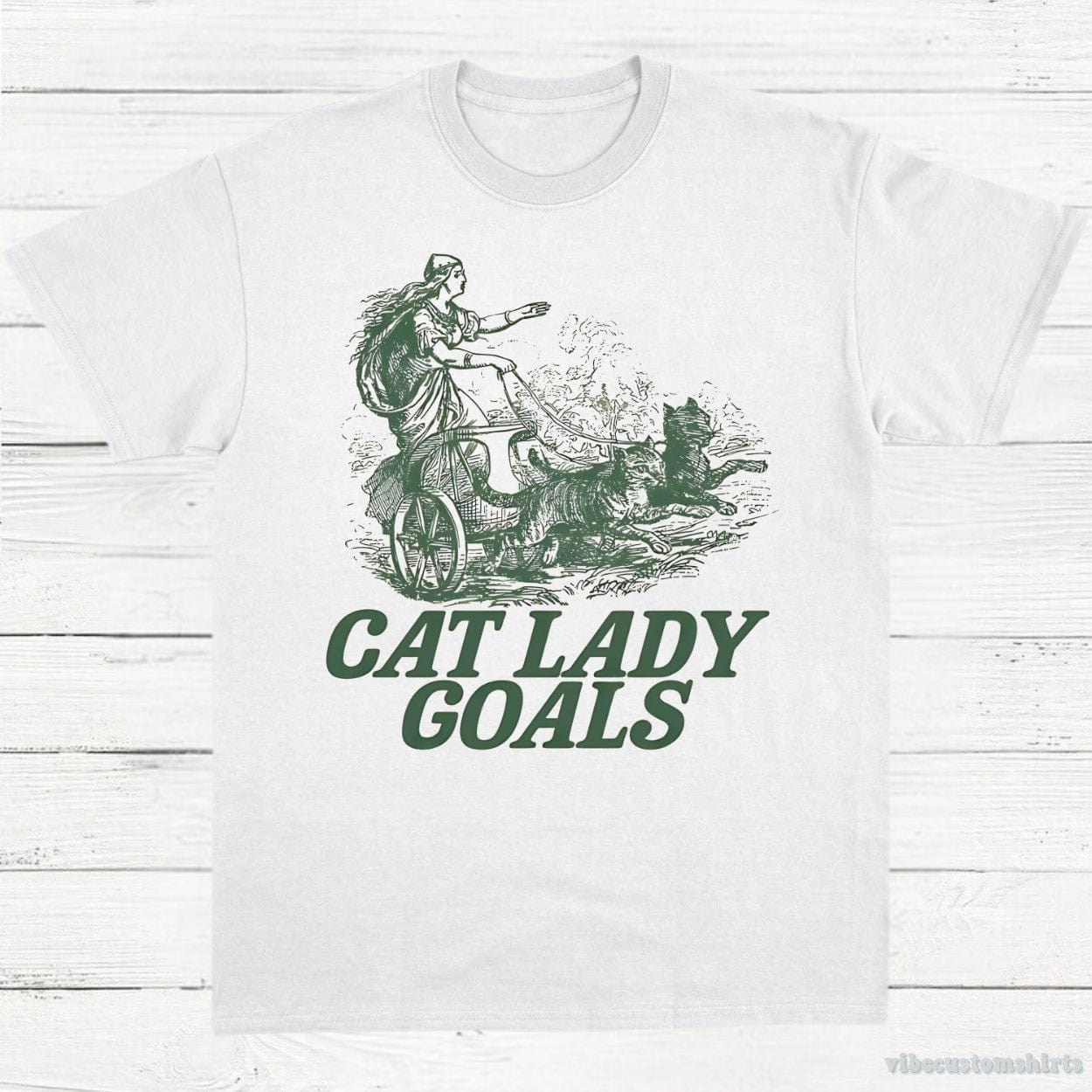 T-Shirt White / S Cat Lady Goals Vintage Shirt, Viking Lady Leashes Her Cats Tee, Childless Cat Ladies T-Shirt, Funny Cat Lovers Tee, Y2k Gifts