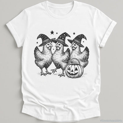 T-Shirt White / S Chicken Witches Funny Halloween Shirt