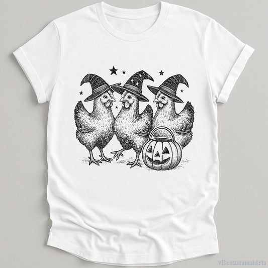 T-Shirt White / S Chicken Witches Funny Halloween Shirt
