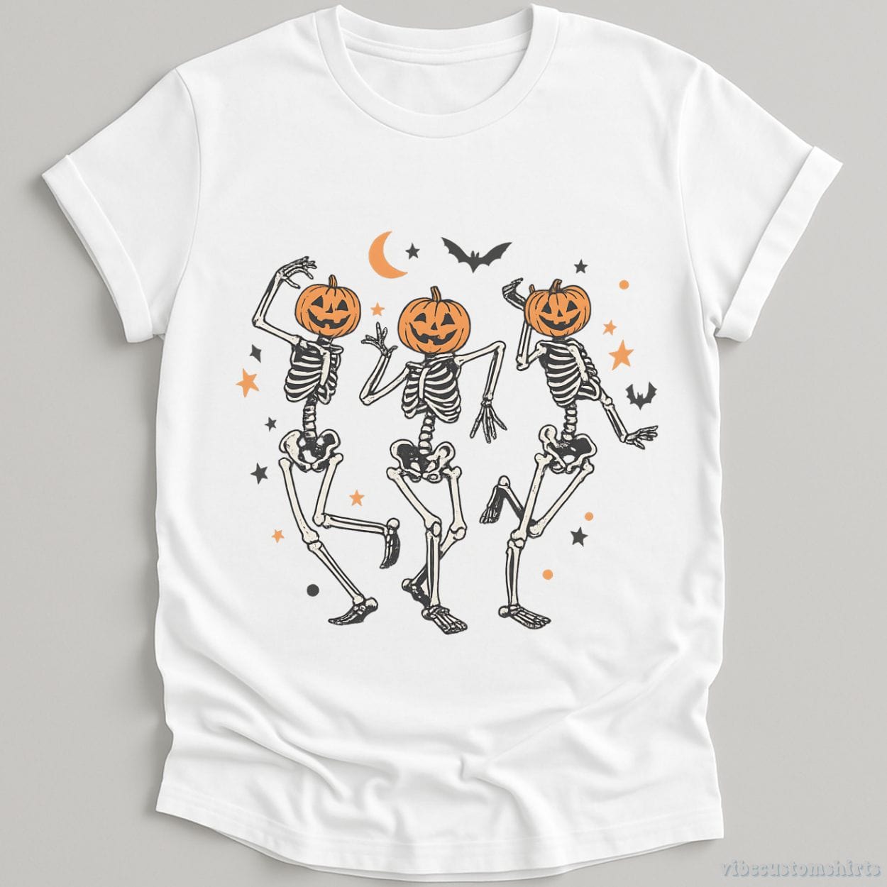 T-Shirt White / S Dancing Skeleton Pumpkin Retro Halloween Shirt