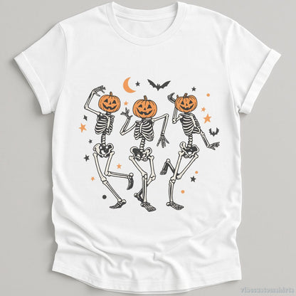 T-Shirt White / S Dancing Skeleton Pumpkin Retro Halloween Shirt
