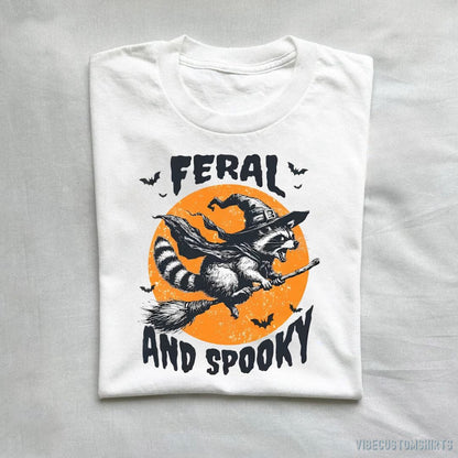 T-Shirt White / S Feral and Spooky Raccoon Halloween T-Shirt