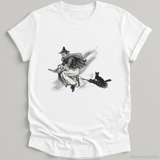T-Shirt White / S Halloween Witch Black Cat Vintage Shirt