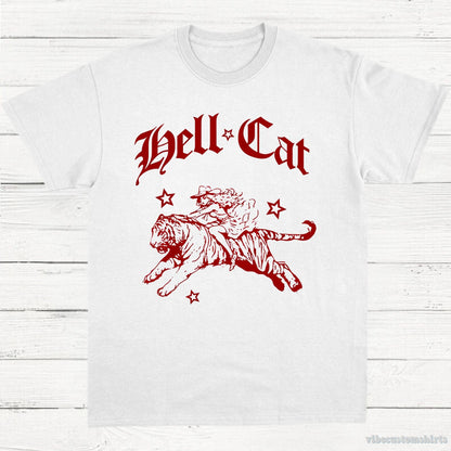 T-Shirt White / S Hell Cat Cowgirl Riding Tiger Shirt