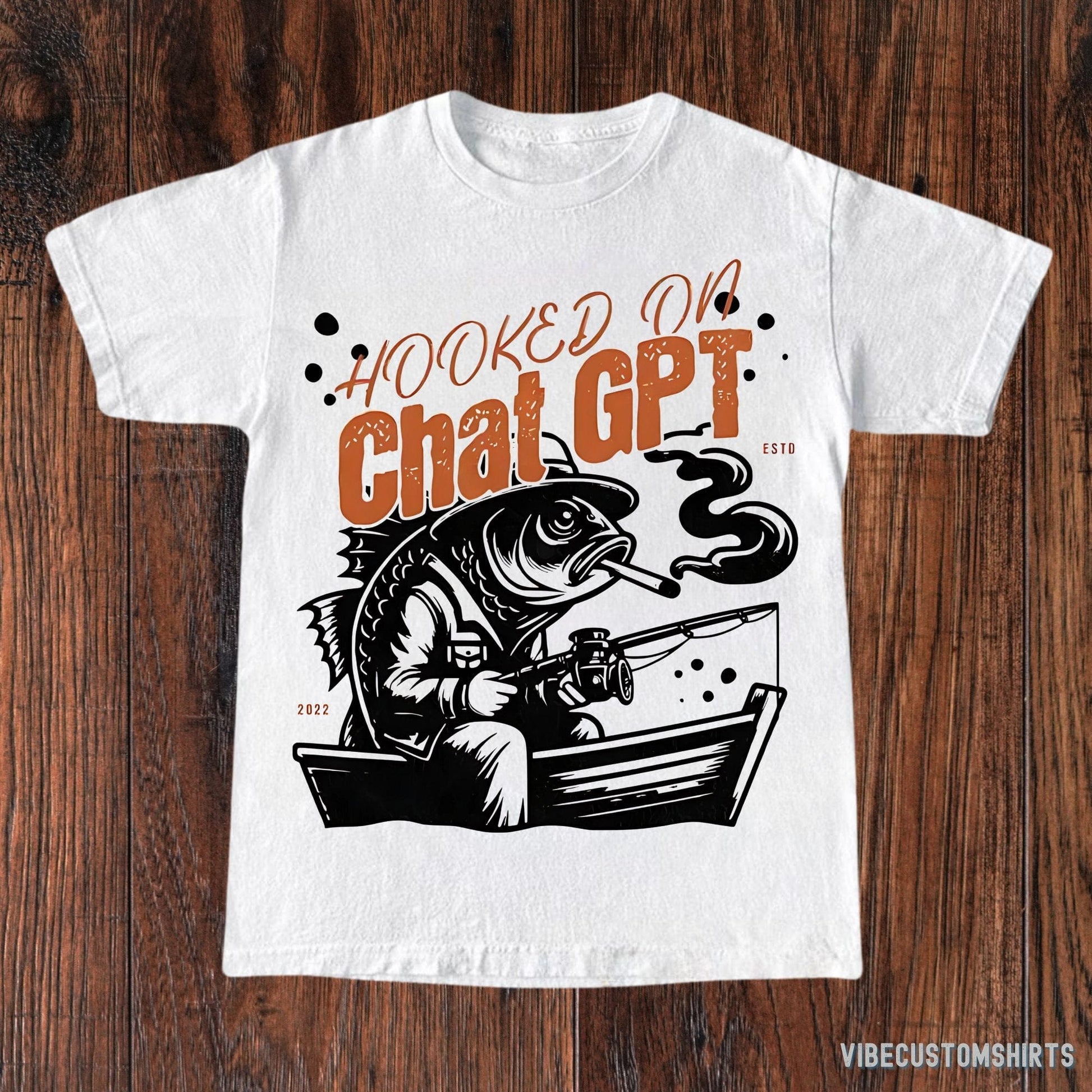 T-Shirt White / S Hooked On Chat GPT Funny Shirt, Vintage Funny Fishing T-Shirt, Ai Took My Job Tee, Funny ChatGpt Tee, Fun Chat GPT Gift