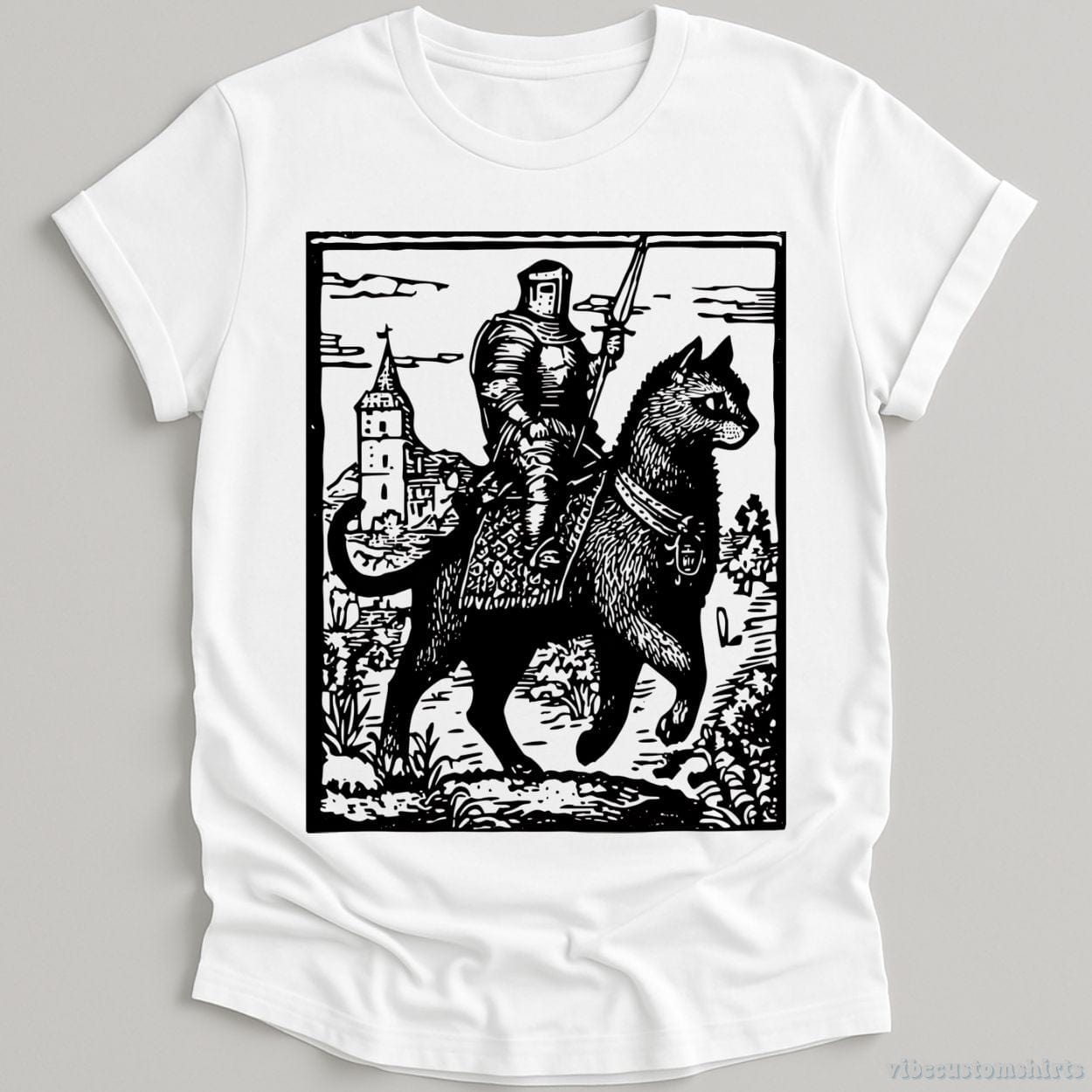 T-Shirt White / S Knight Cat Rider Vintage Graphic Shirt