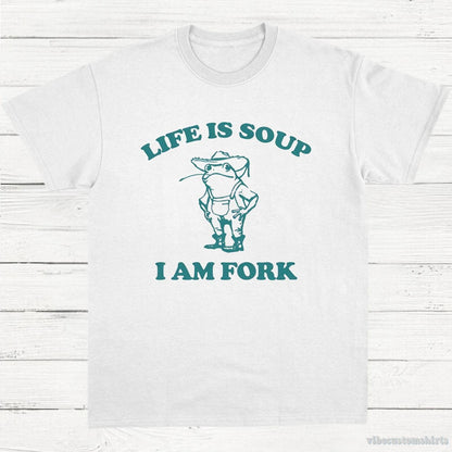T-Shirt White / S Life Is Soup I Am Fork Frog Vintage T-Shirt