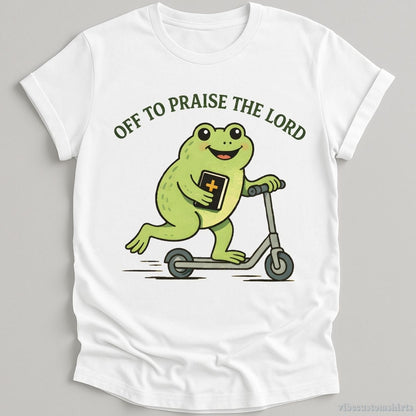 T-Shirt White / S Off To Praise The Lord Vintage Frog Humor Shirt