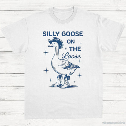 T-Shirt White / S Silly Goose on the Loose Vintage Shirt, Cowboy Goose T-Shirt, Retro Cartoon Goose T Shirt, Meme Shirt, Gift For Goose Lovers, Unisex Tee