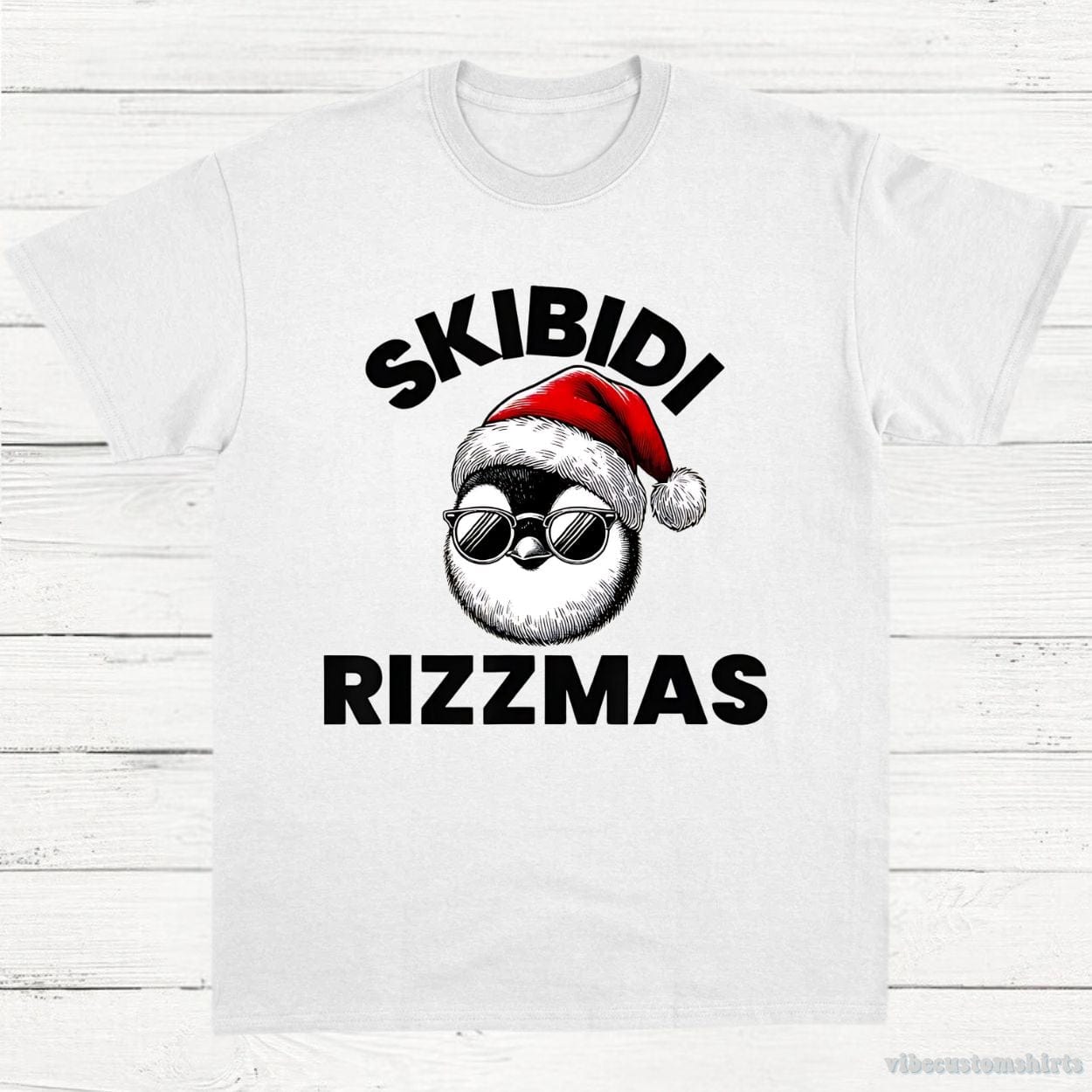 T-Shirt White / S Skibidi Rizzmas Funny Christmas Penguin Unisex Shirt