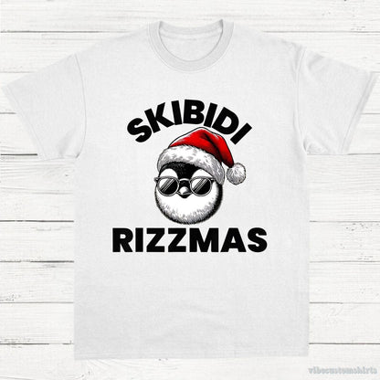 T-Shirt White / S Skibidi Rizzmas Funny Christmas Penguin Unisex Shirt