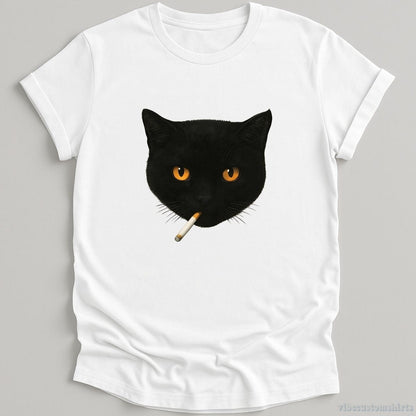 T-Shirt White / S Smoking Black Cat Funny Shirt