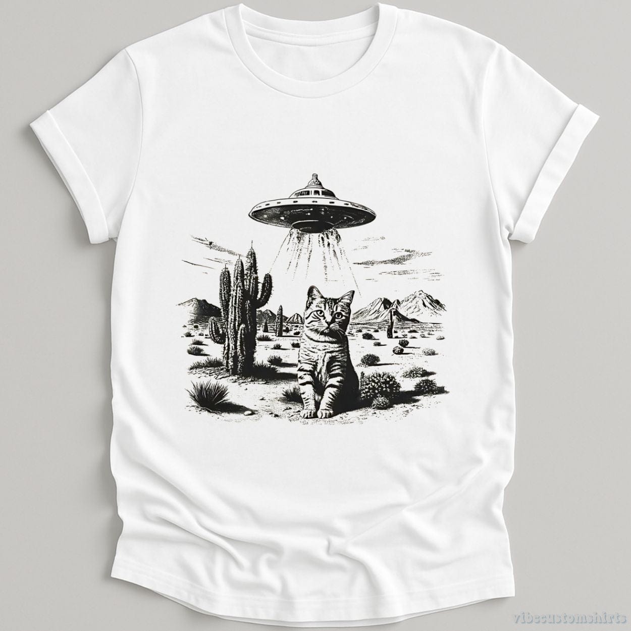 T-Shirt White / S Ufo Cat Western Vintage Style Shirt